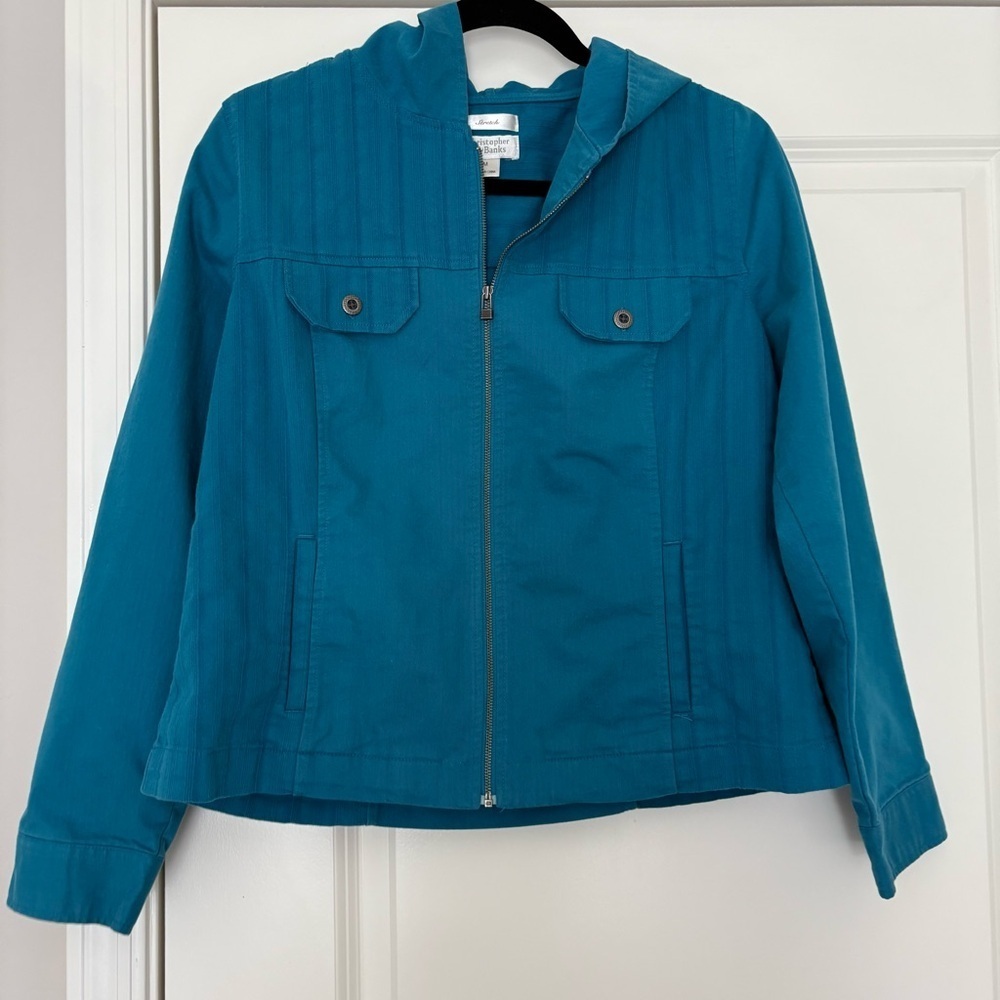 Christopher & Banks Women’s Turquoise Stretch Light Zip Up Jacket - Picture 2 of 7